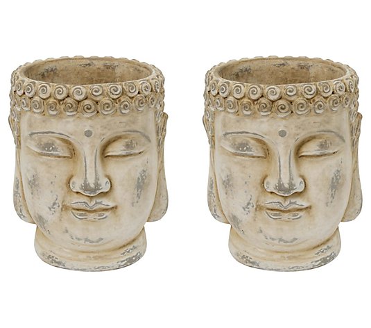 8.74-in H Cement Buddha Head Planters, Set of 2by Gerson Co