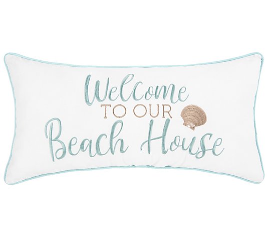 12" x 24" Welcome To Our Beach House  Throw Pillow by Valerie