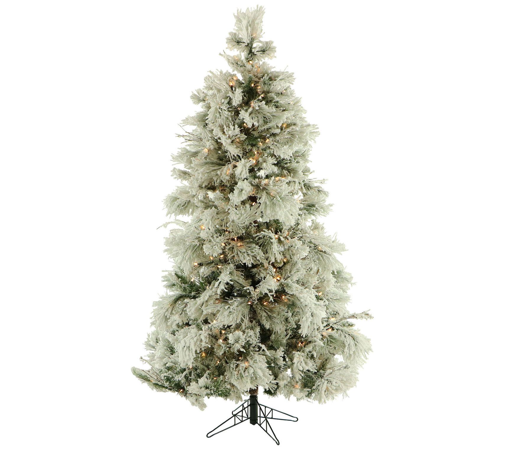 Fraser Hill Farm Prelit 7.5' Flocked Pine Treew/ LED Lights