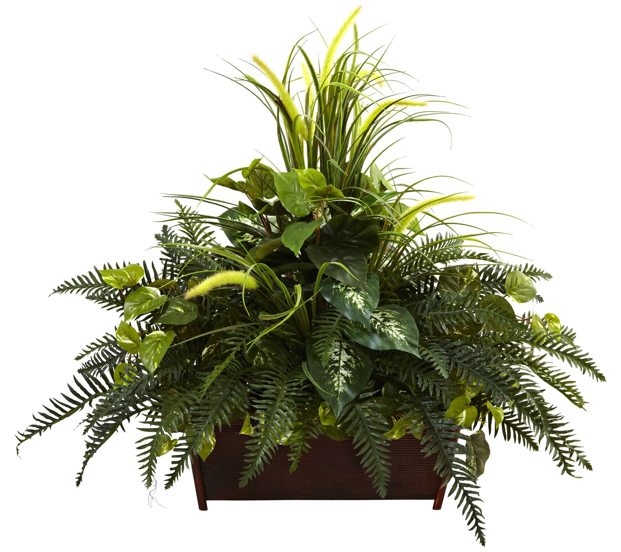 Mixed Grass and River Fern Ledge Plant by Nearly Natural - QVC.com