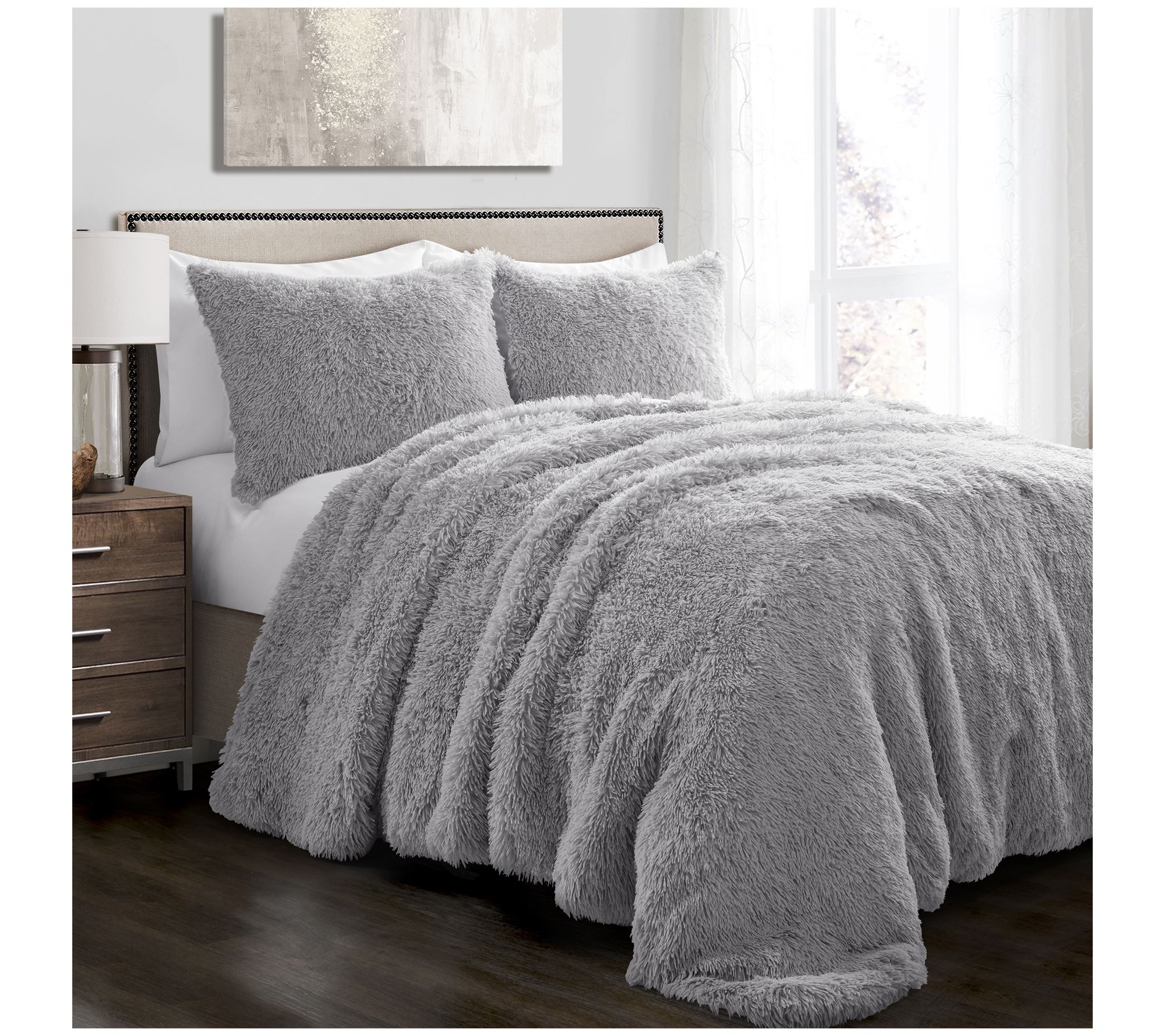 Emma Faux Fur Oversized 3-pc F/Q Duvet Set by Lush Decor