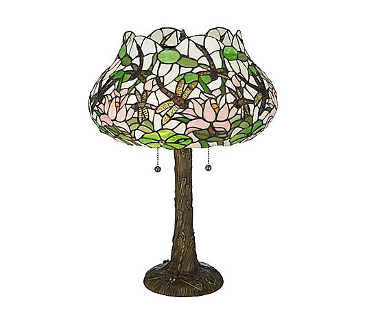 Tiffany Style 22-1/2"H Dragonfly Flower Table Lamp