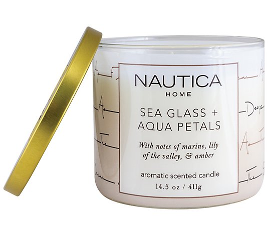 NAUTICA HOME SEA GLASS AQUA PETALS AROMATIC SCENTED CANDLE 14.5 Oz 411 g NEW