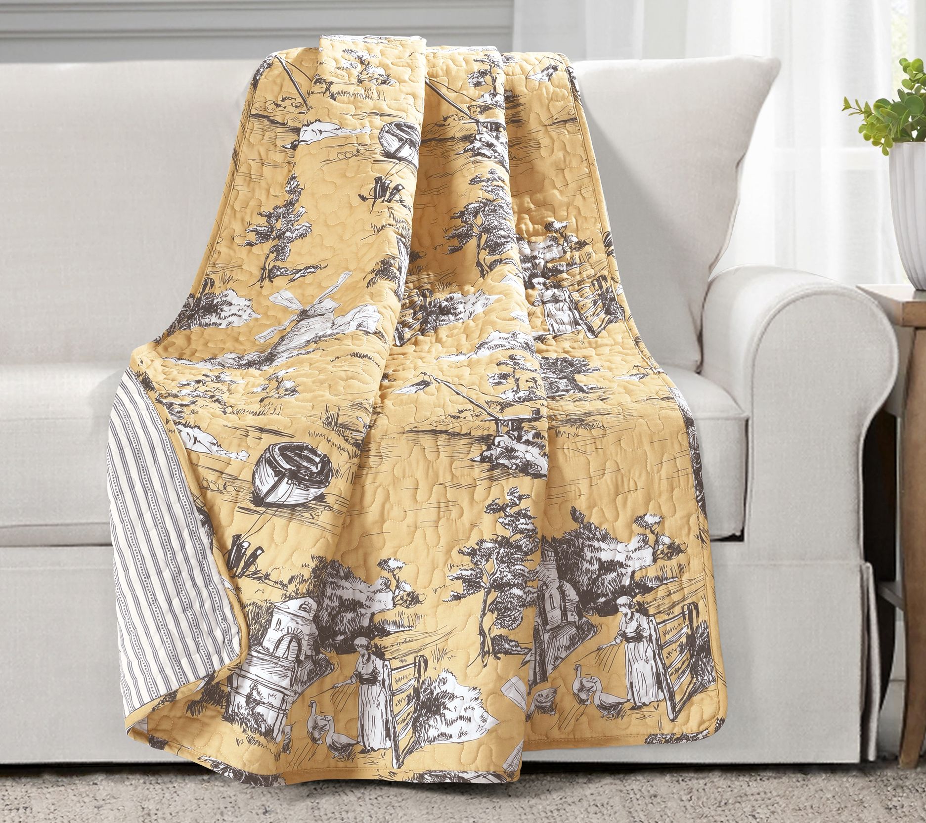 French Country Toile Cotton 50x60 Throw by LushDecor