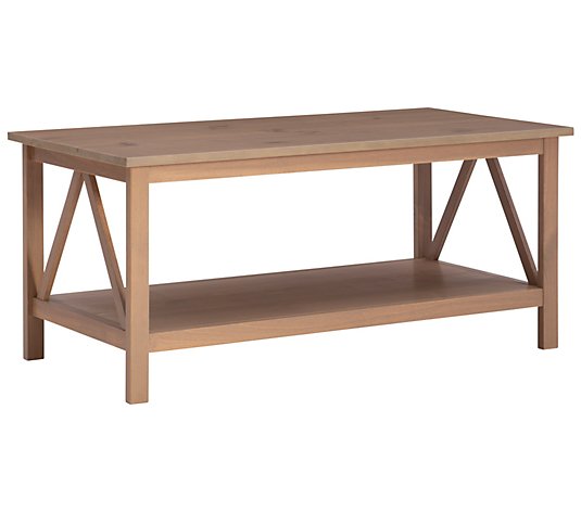 Linon Home Hollis Driftwood Coffee Table W/ Bottom Shelf Space