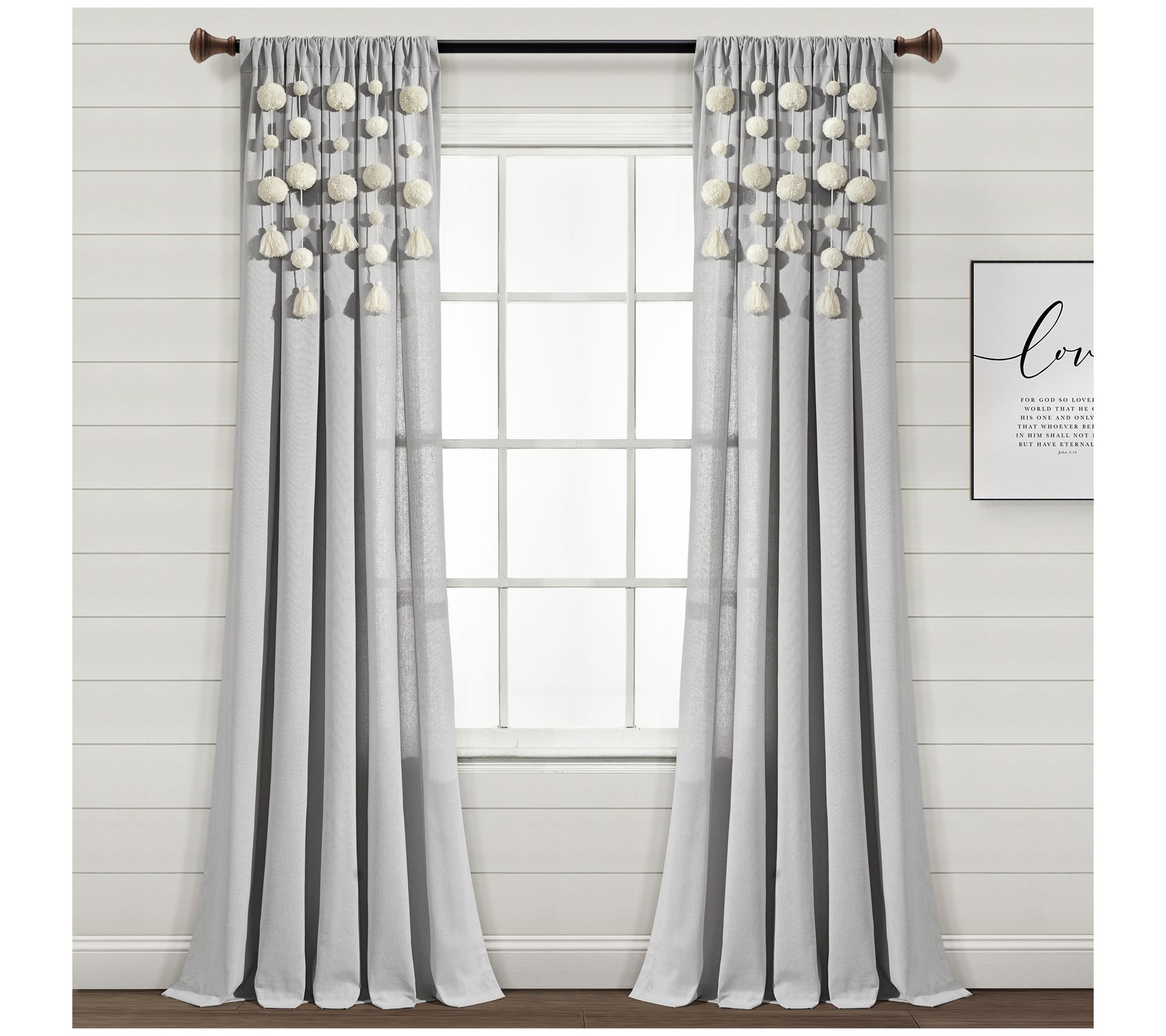 Boho Pom Pom Tassel Linen 52" x 84" Window Panel by Lush Deco