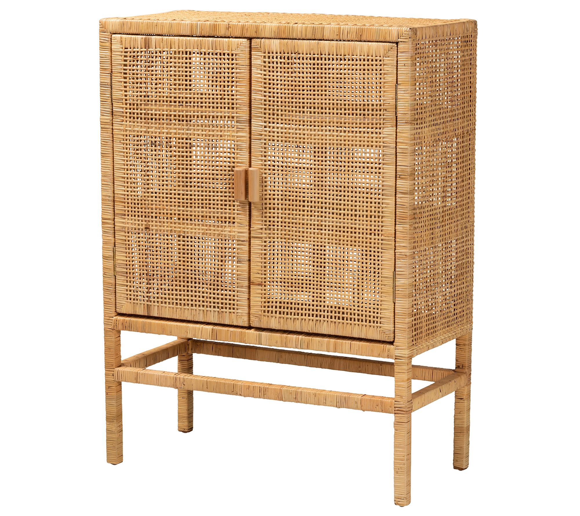 Baxton Studio Vivan Rattan and Wood Storage Cabinet
