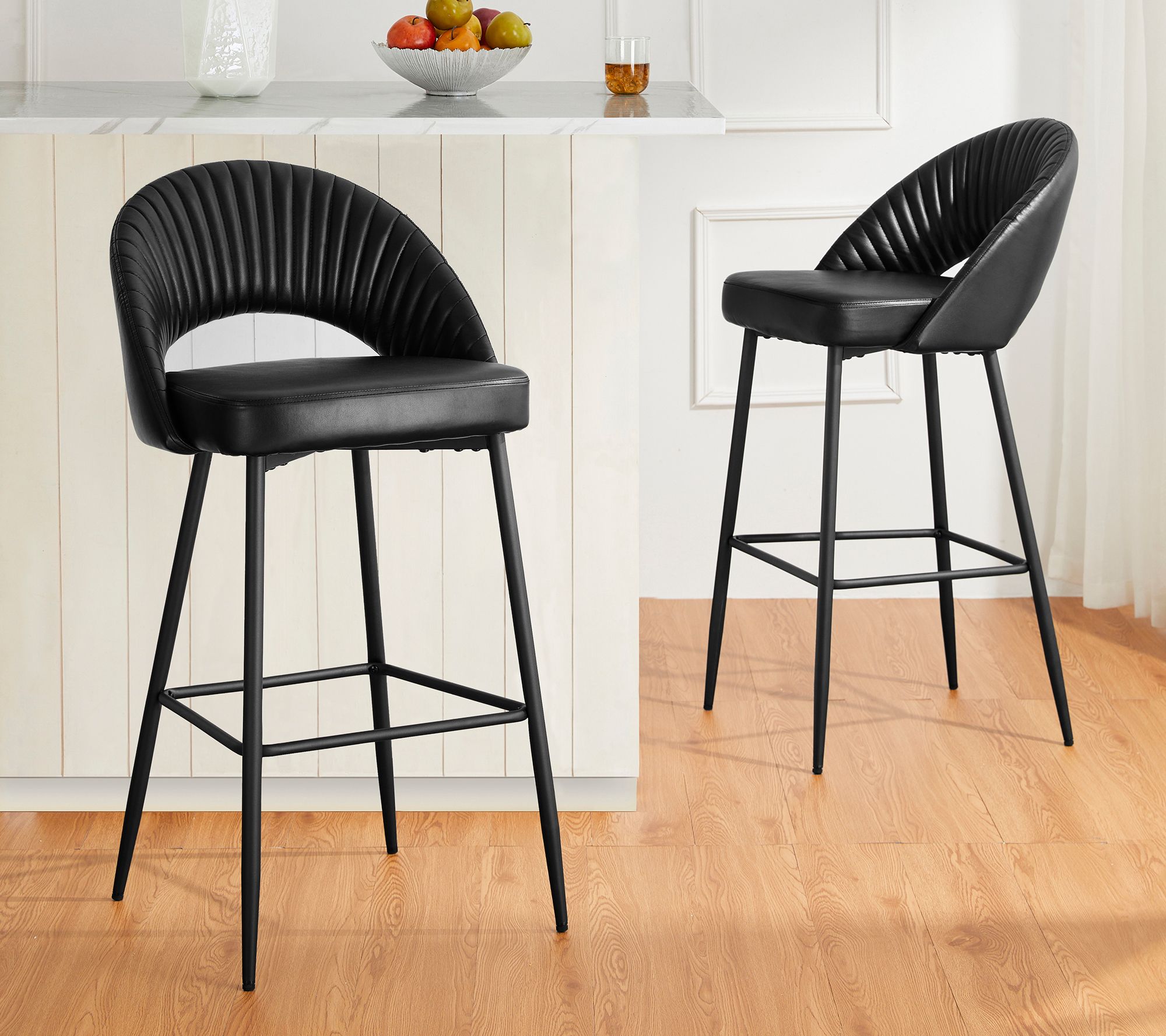 Glitzhome Quilted Faux Leather Tapered-Leg BarStools S/2