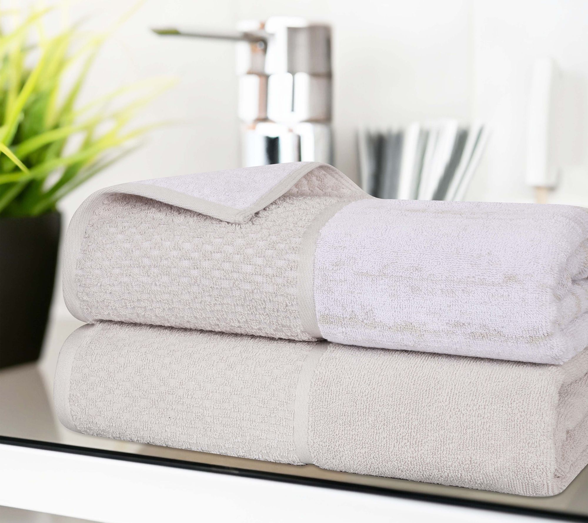 Superior Cotton Soft Absorbent Two Toned Bath Sheet Set of 2