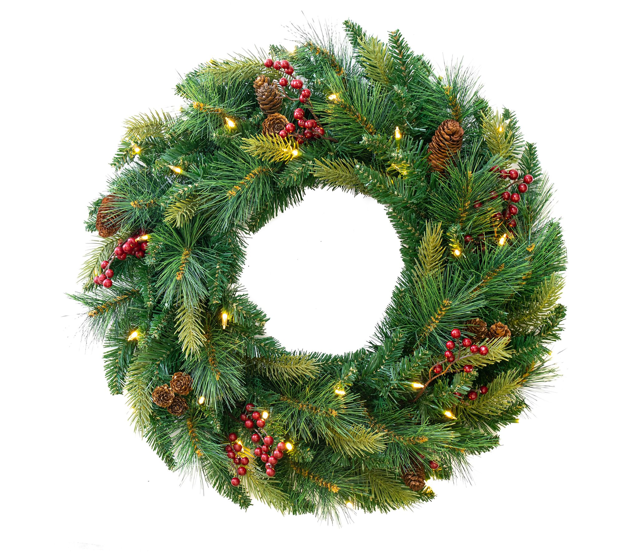 Celestial Lights Battery Operated Cone and Berry 24" Wreath