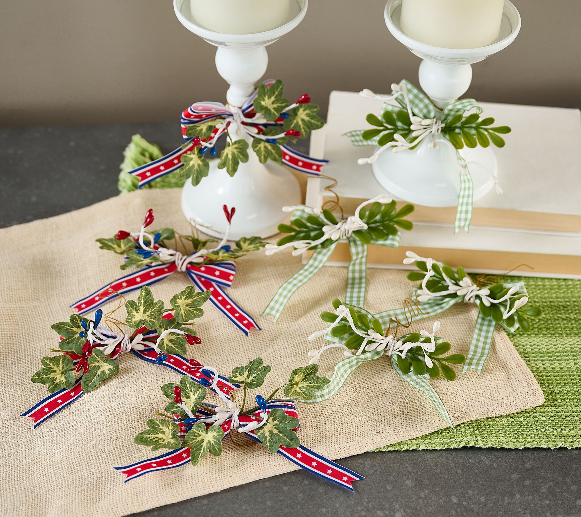 "As Is" Set of 8 Seasonal Embellishments with Ribbons by Valerie