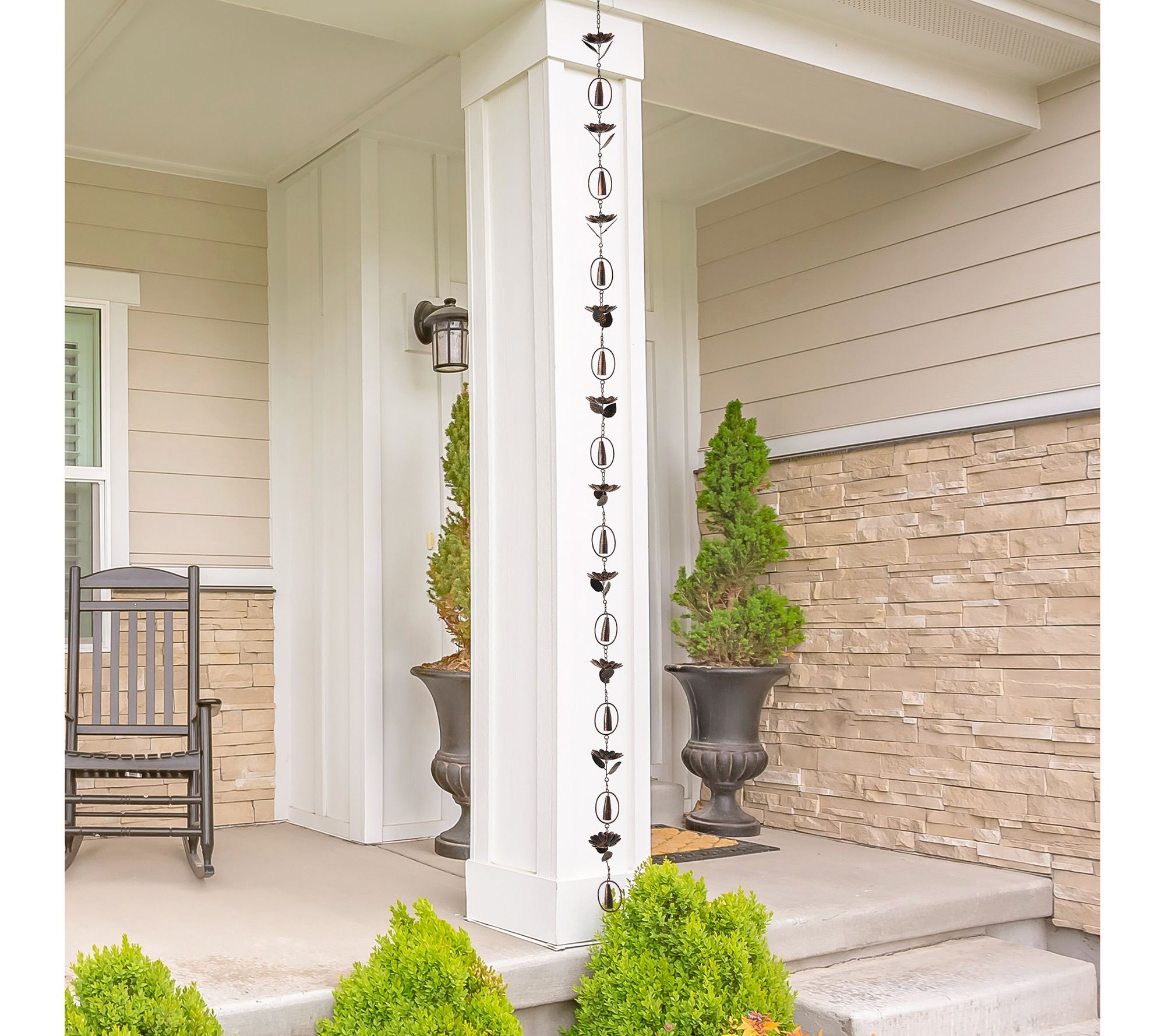 Glitzhome 8.5 Ft Faux Copper Lotus Flower and Bell Rain Chain