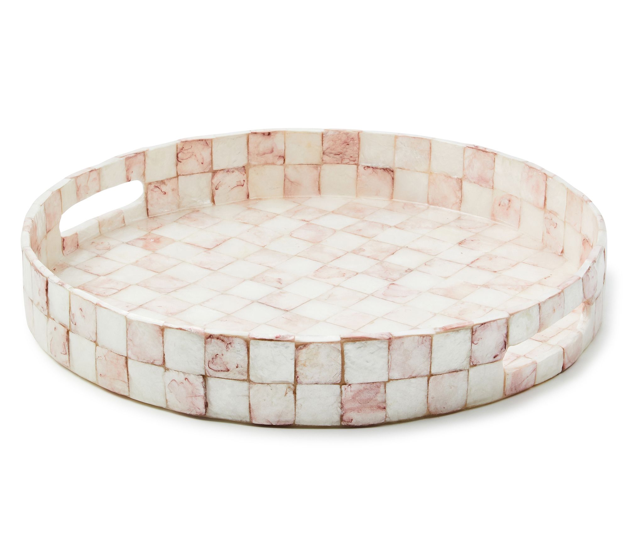 MacKenzie-Childs Rosy Check Capiz Round Tray