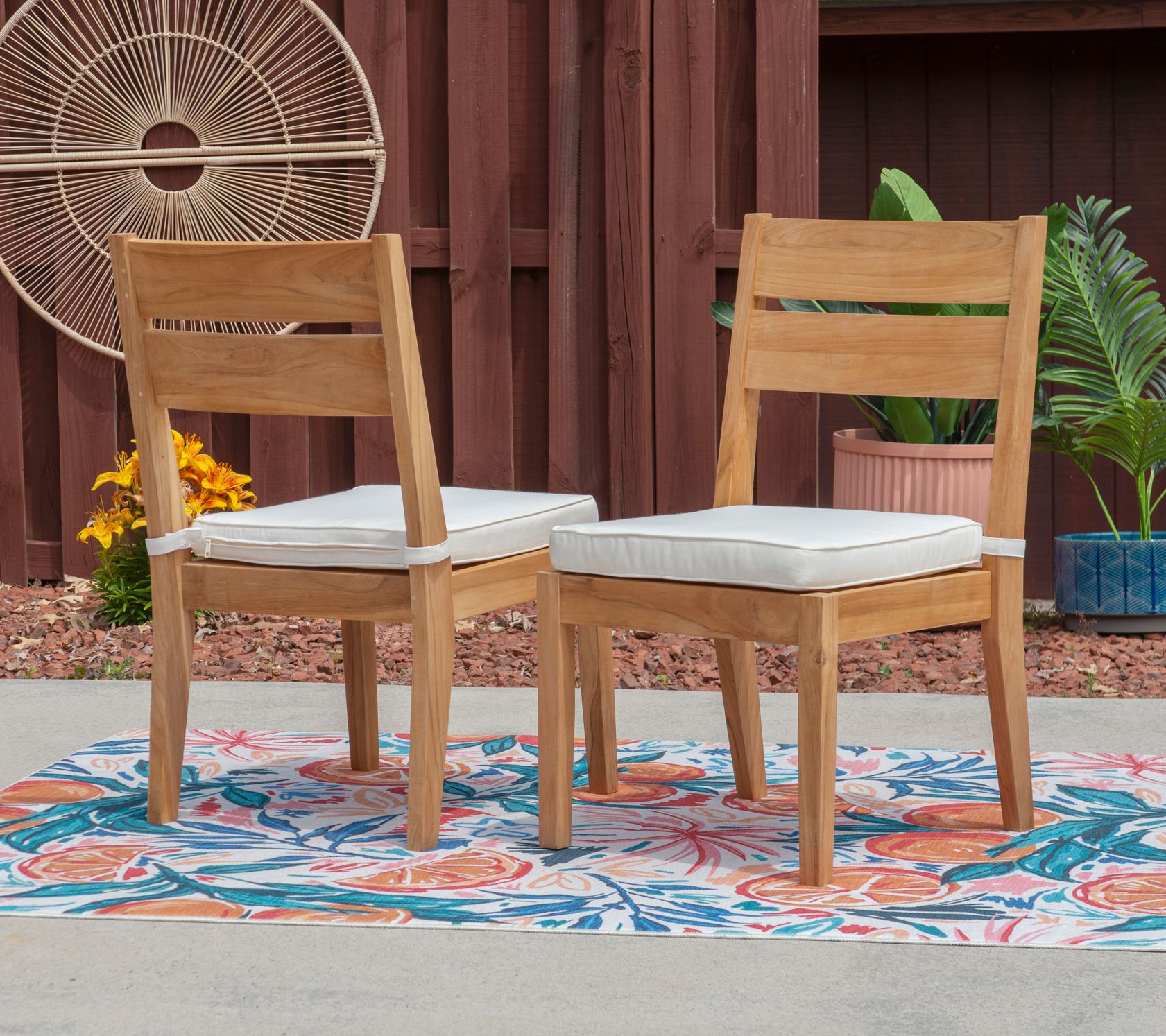 Linon Home Teak Cannon Dining Chairs W/ Seat Cushion Set of 2