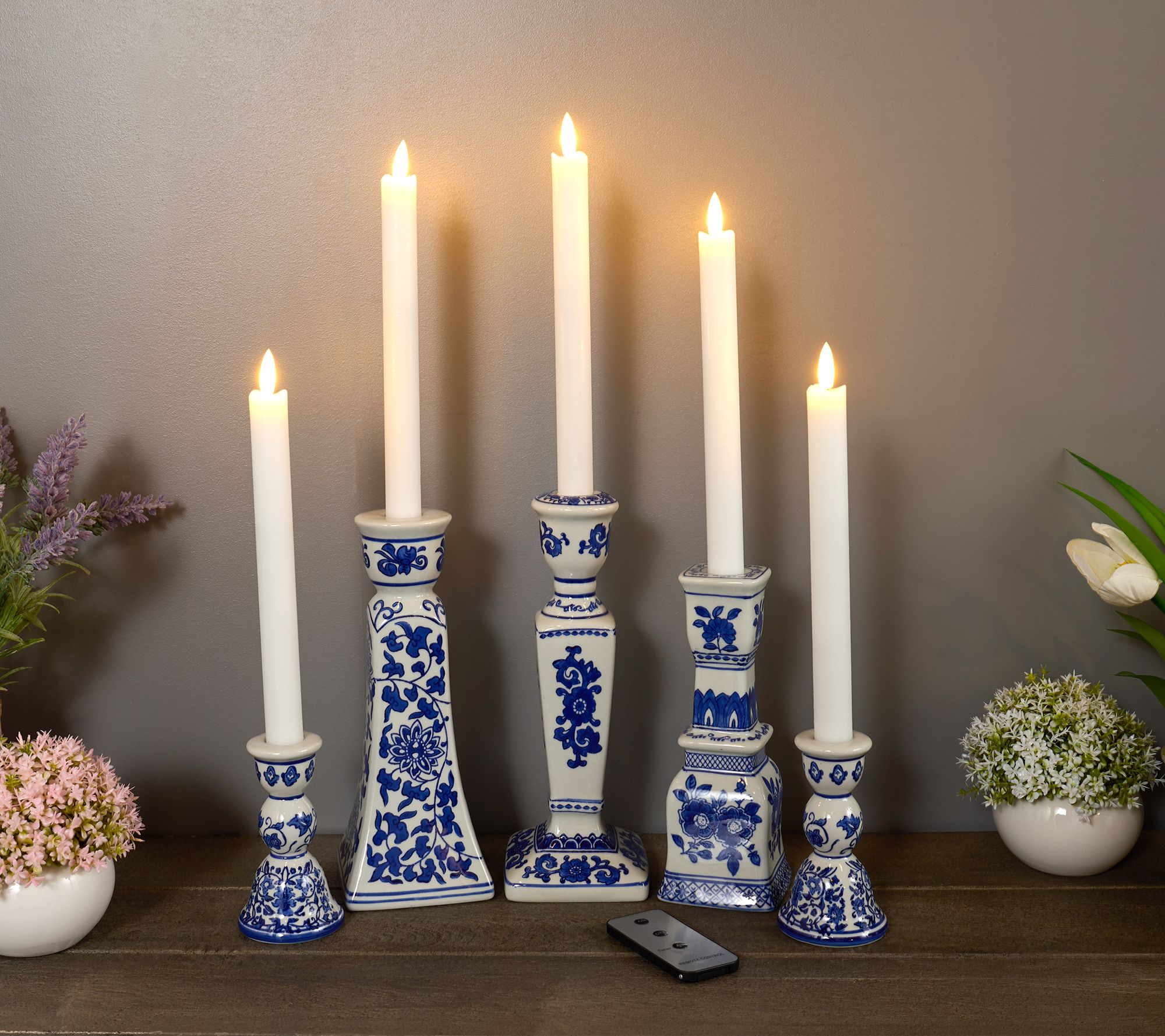 "As Is" Hotel du Cobb Set of 5 Porcelain Candle Holders with Tapers