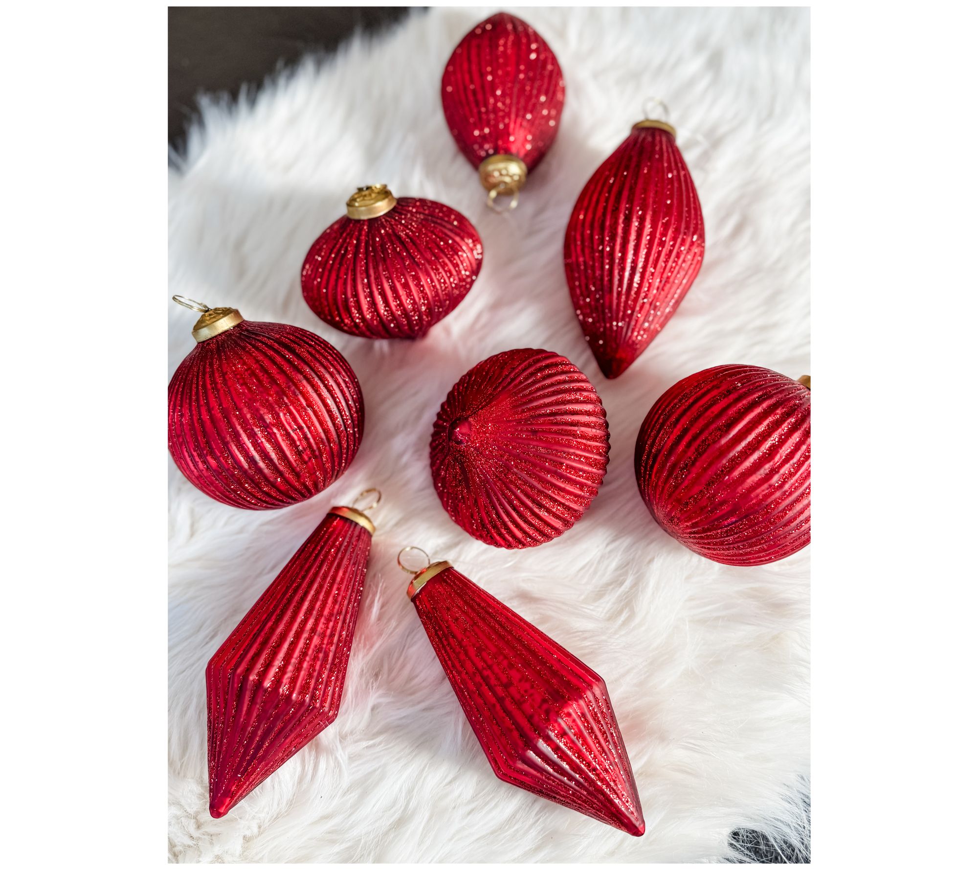 Simply Stunning Set of 8 Ribbed Glass Ornaments by Janine Graff