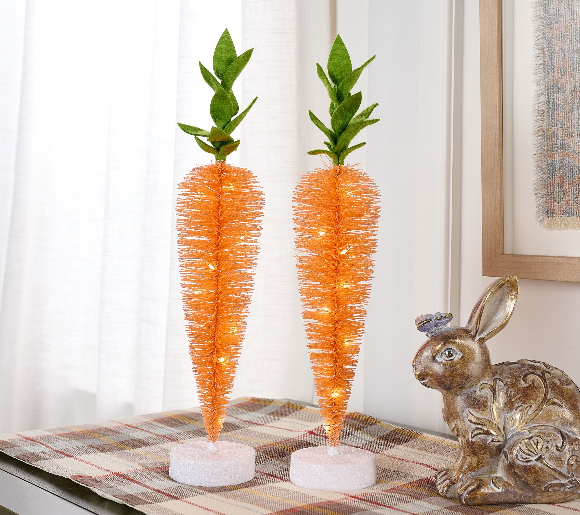 Set of 2 Illuminated Bottlebrush Carrot Trees by Valerie