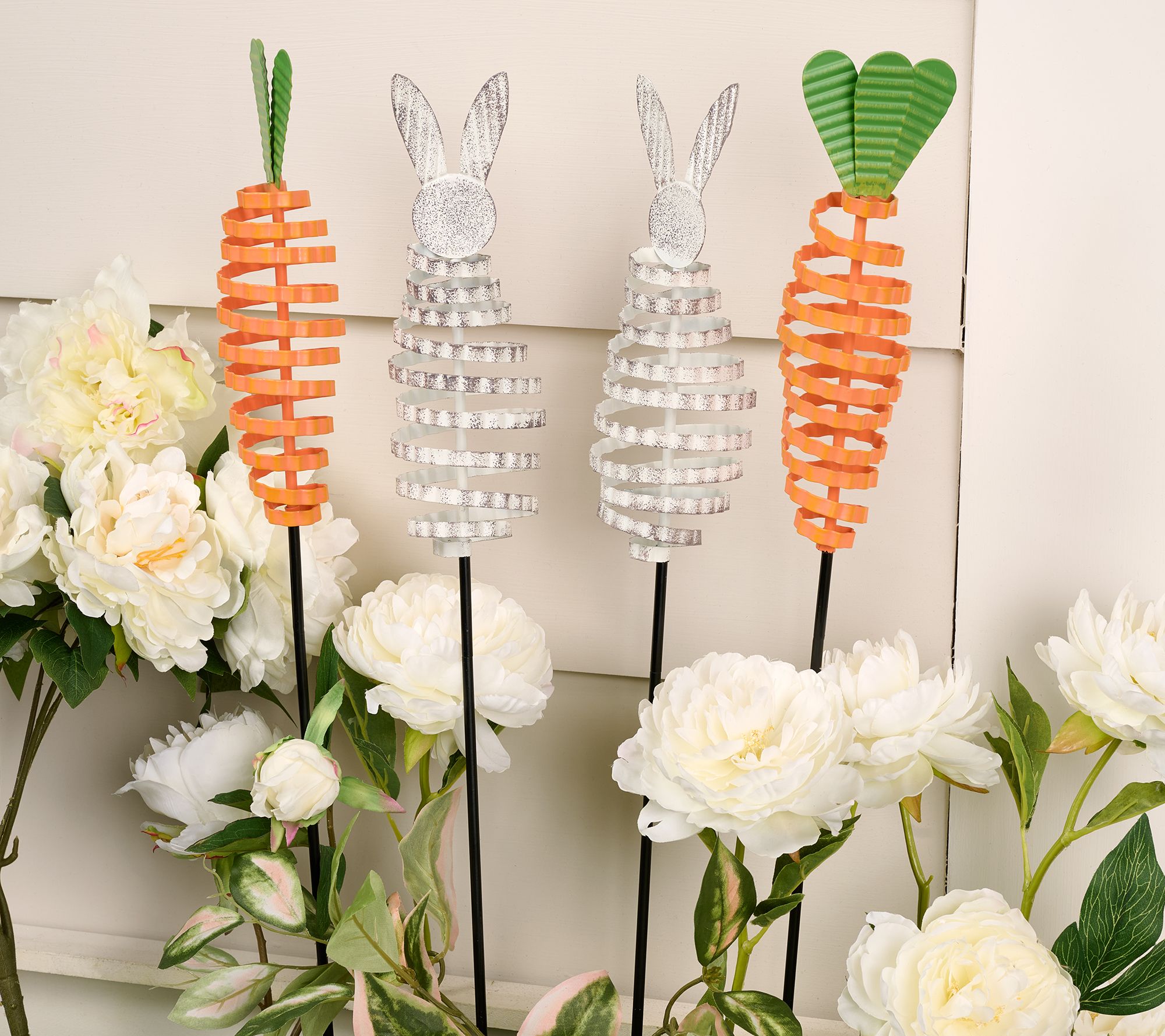Home Reflections S/4 24" In/Outdoor Metal Stakes Bunny & Carrot