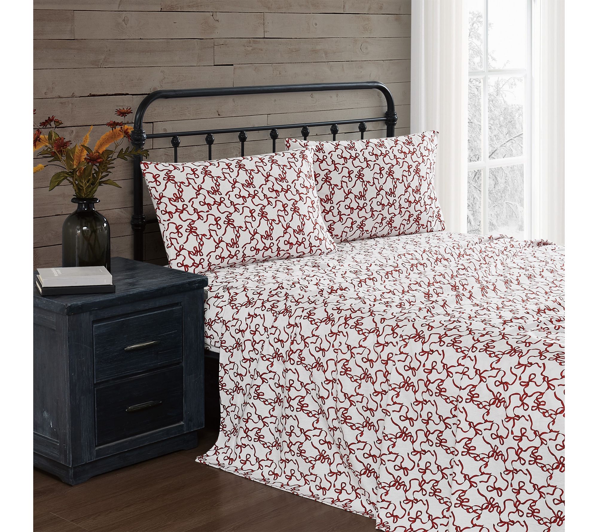 Truly Soft Ribbon and Bows King Flannel Sheet Set