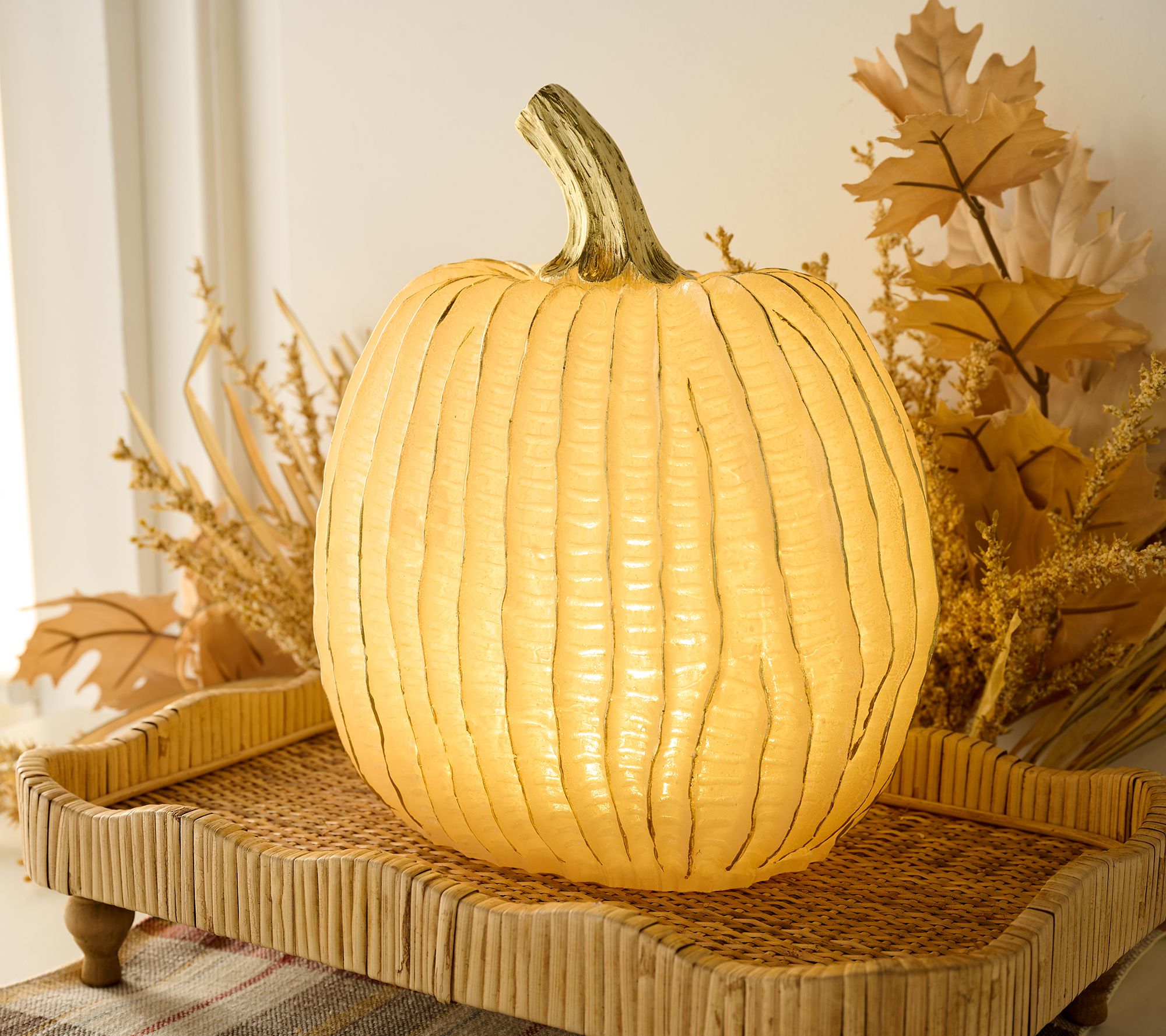 "As Is" 11" Illuminated Textured Pumpkin by Valerie