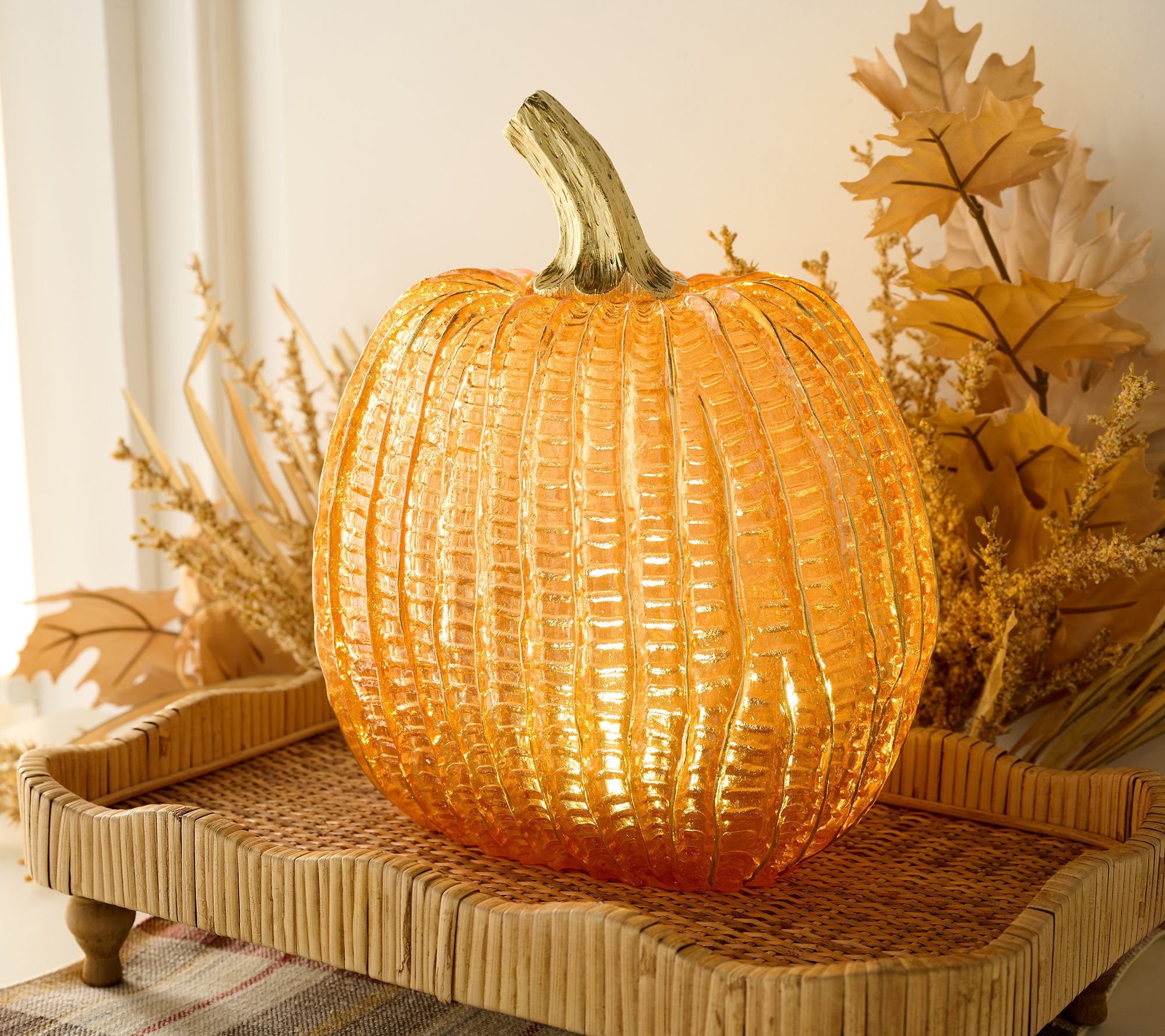 "As Is" 11" Illuminated Textured Pumpkin by Valerie