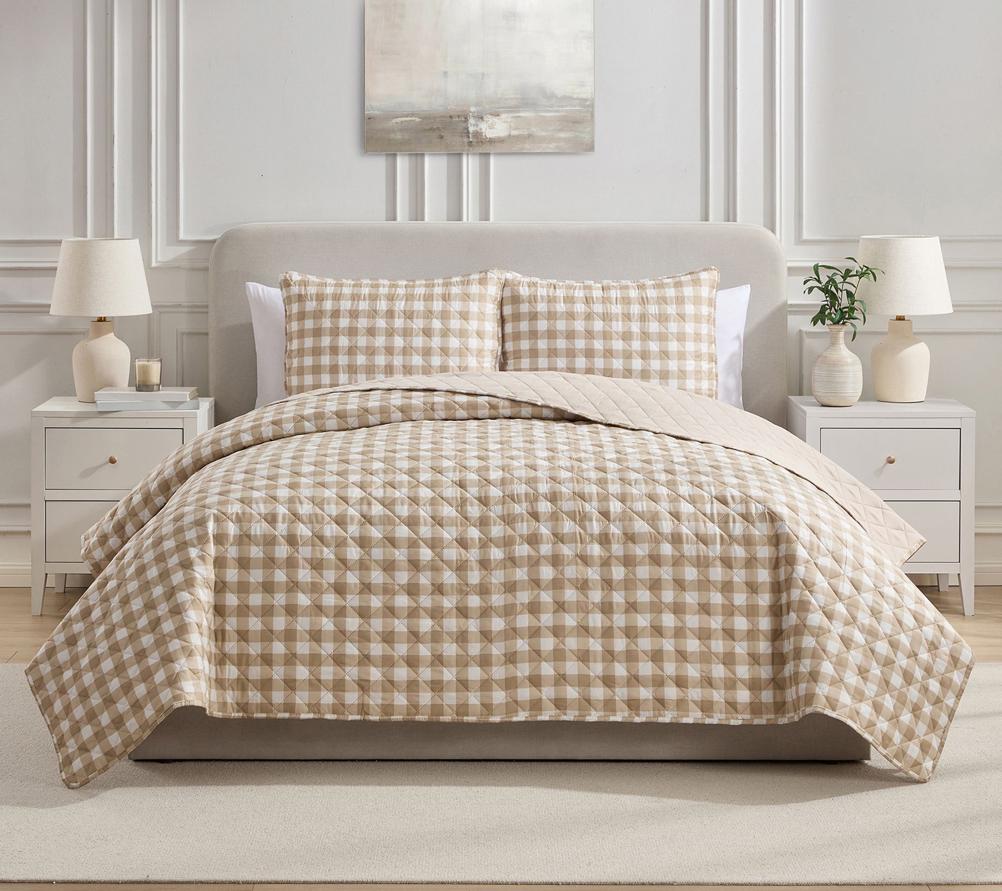 VCNY Home Gingham Microfiber Quilt Set, Full/Queen