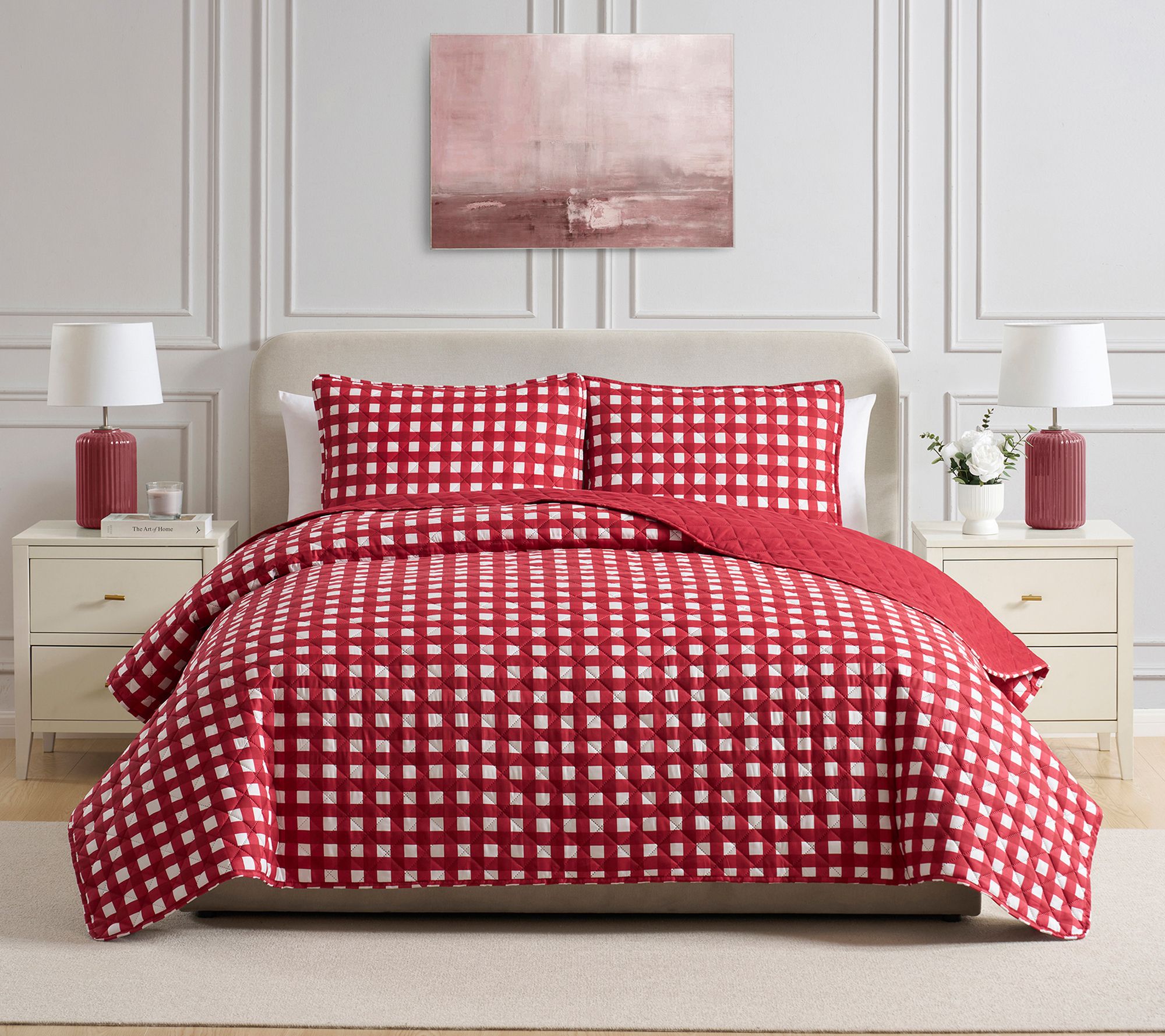 VCNY Home Gingham Microfiber Quilt Set, Full/Qu een