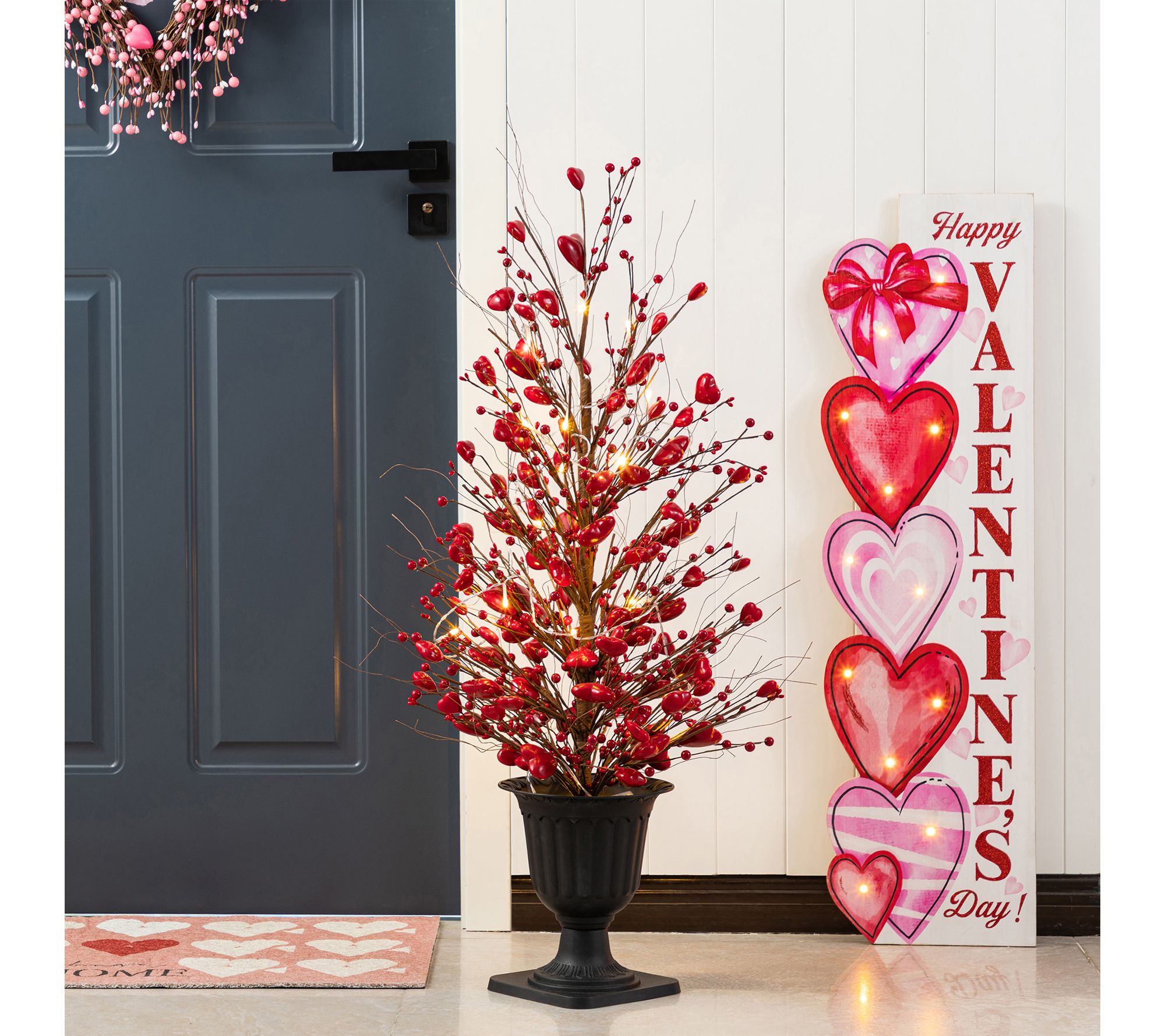 Glitzhome 36"H Valentine's Lighted Berry HeartUrn Porch Tree