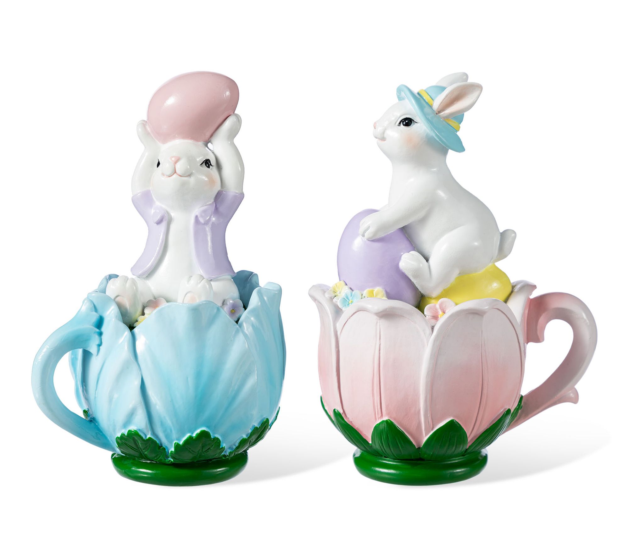 Glitzhome Set of 2 Easter Resin Bunny on TulipMug Table Decor