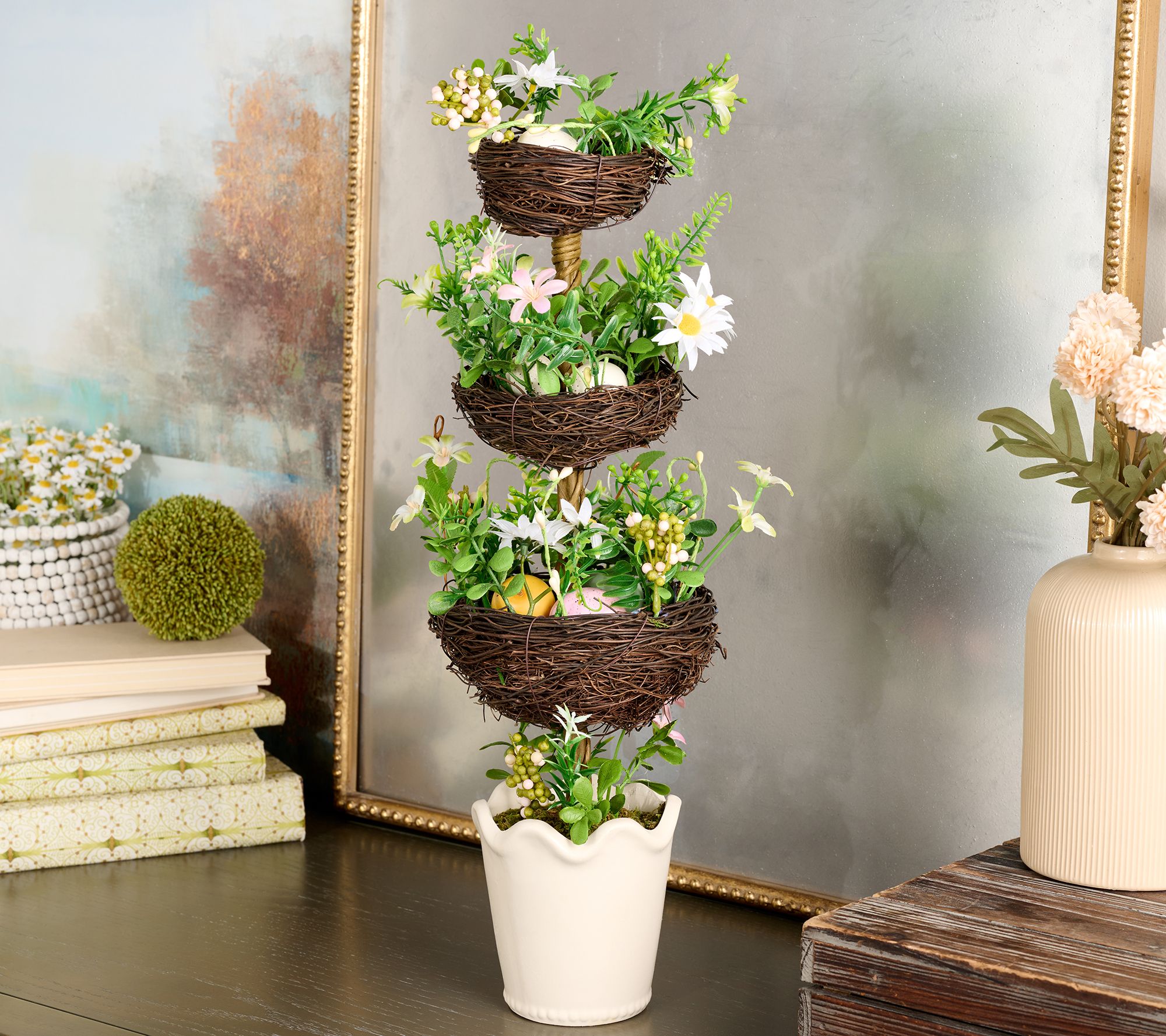 "As Is" 22" Egg & Nest Topiary with Daisies by Valerie