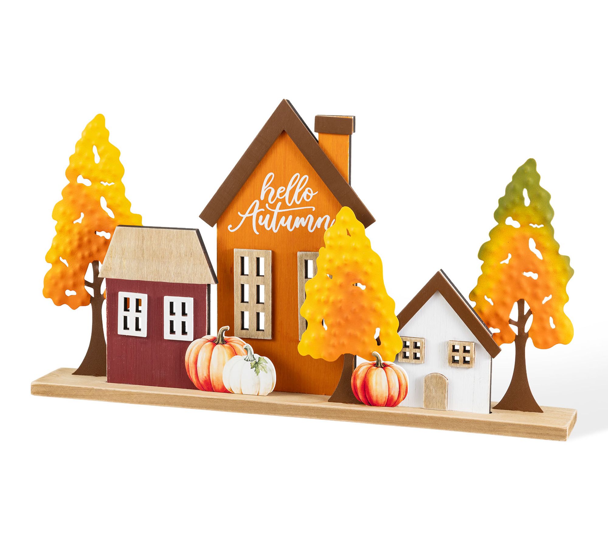 Glitzhome 18"L Fall Metal & Wood Village Table Decor