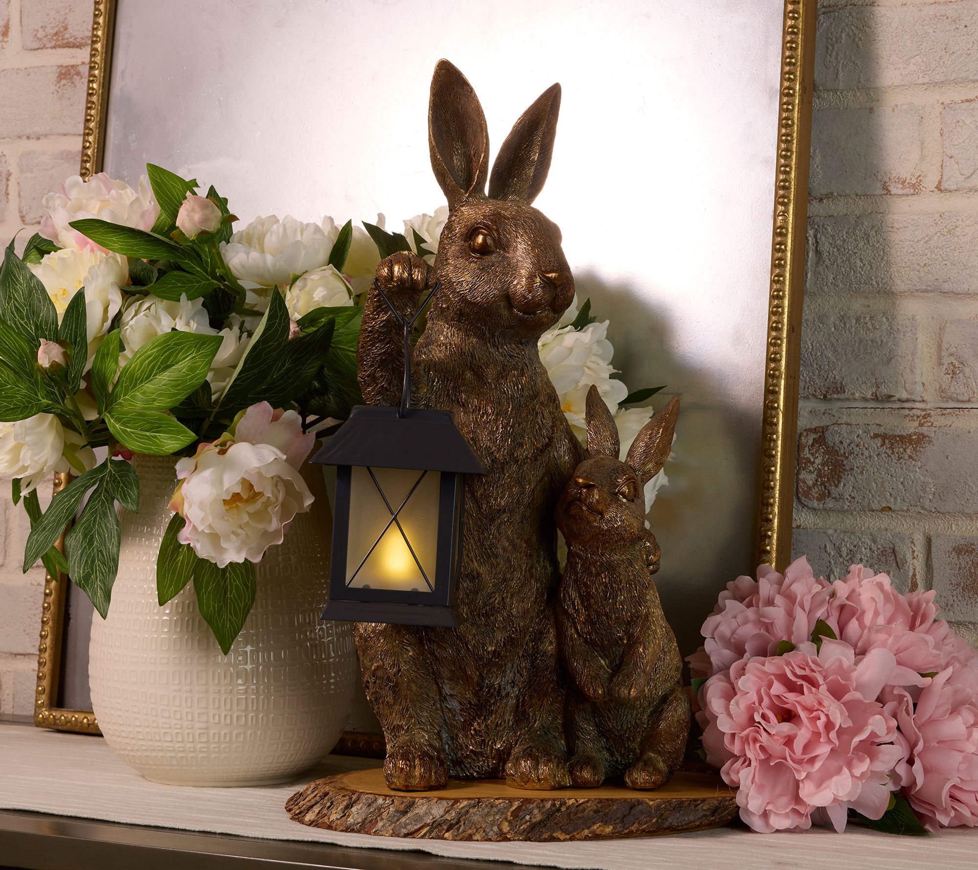 "As Is" Indoor/ Outdoor 18" Bunnies with Illuminated Lantern- Val