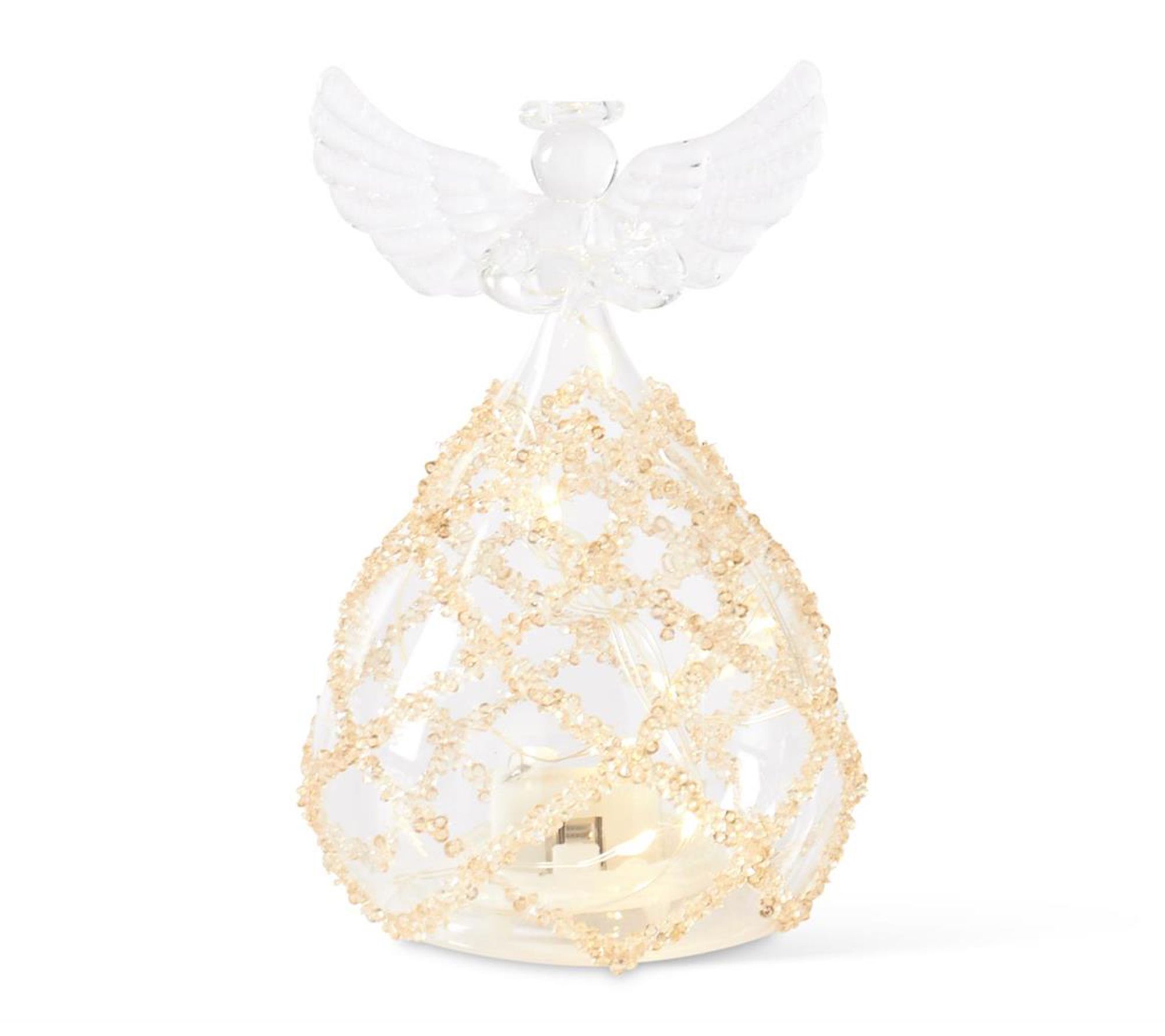 RC Home Decor -5.25" Glass Lattice Gold Bead LED Angel Ornament