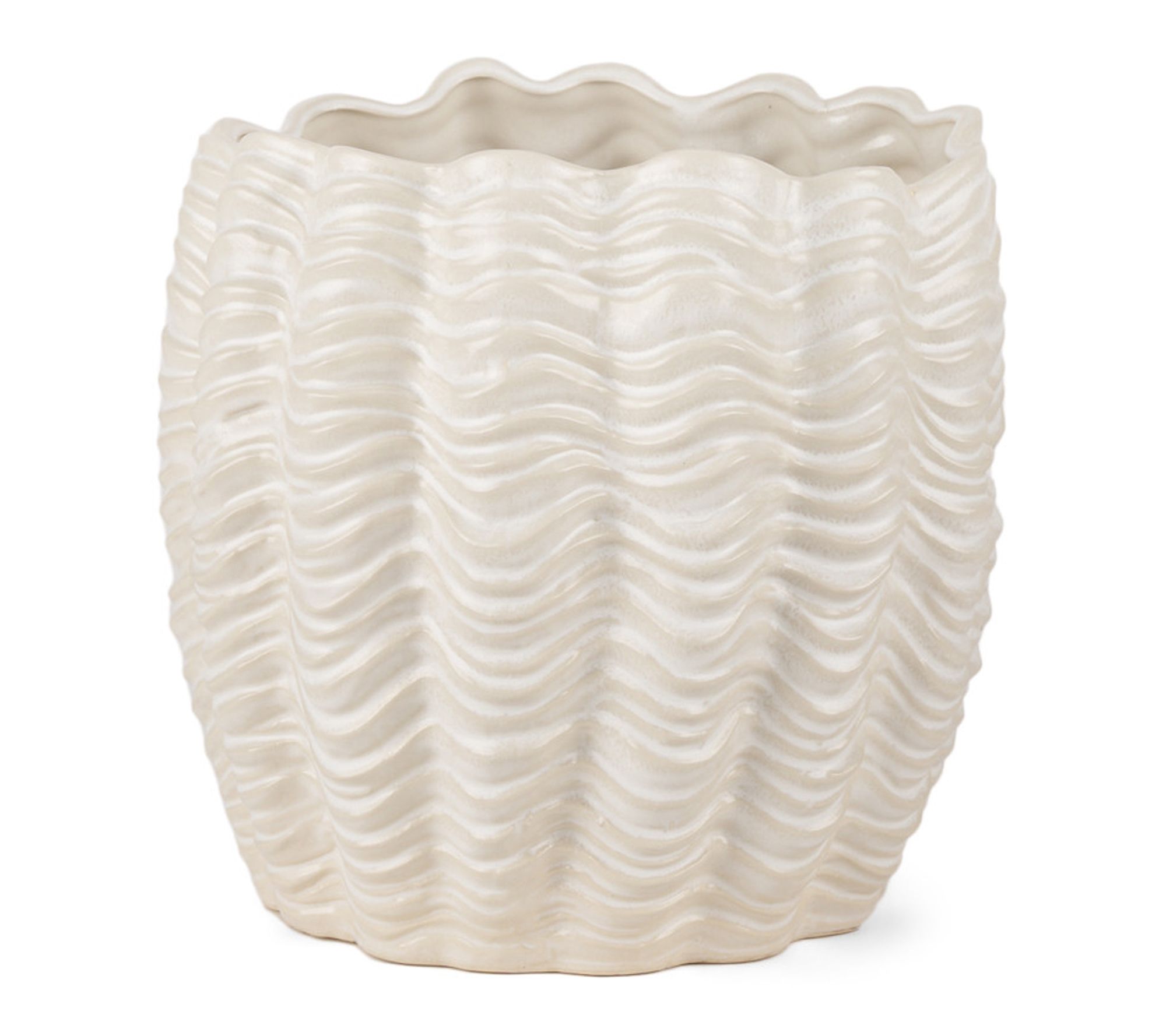 HomeRoots 11" Cream Ceramic Sculptural Waves Vase