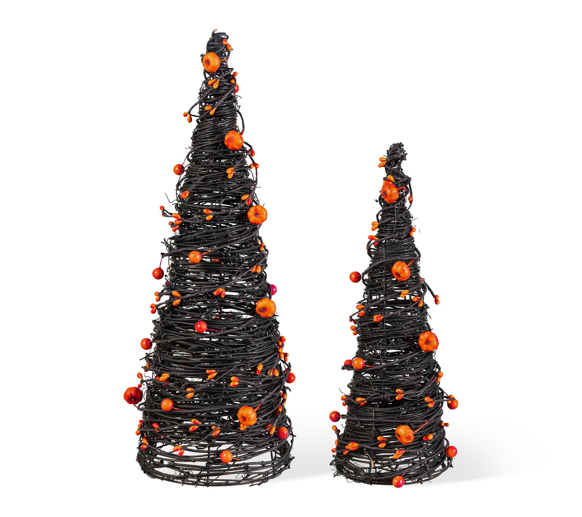Glitzhome S/2 Halloween Eucalyptus With Bats Pumpkin Cone Tree