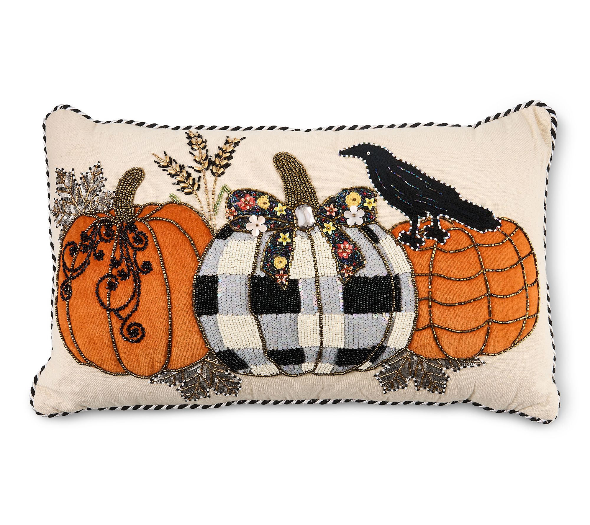 MacKenzie -Childs Pumpkin and Crow Lumbar Throw Pillow