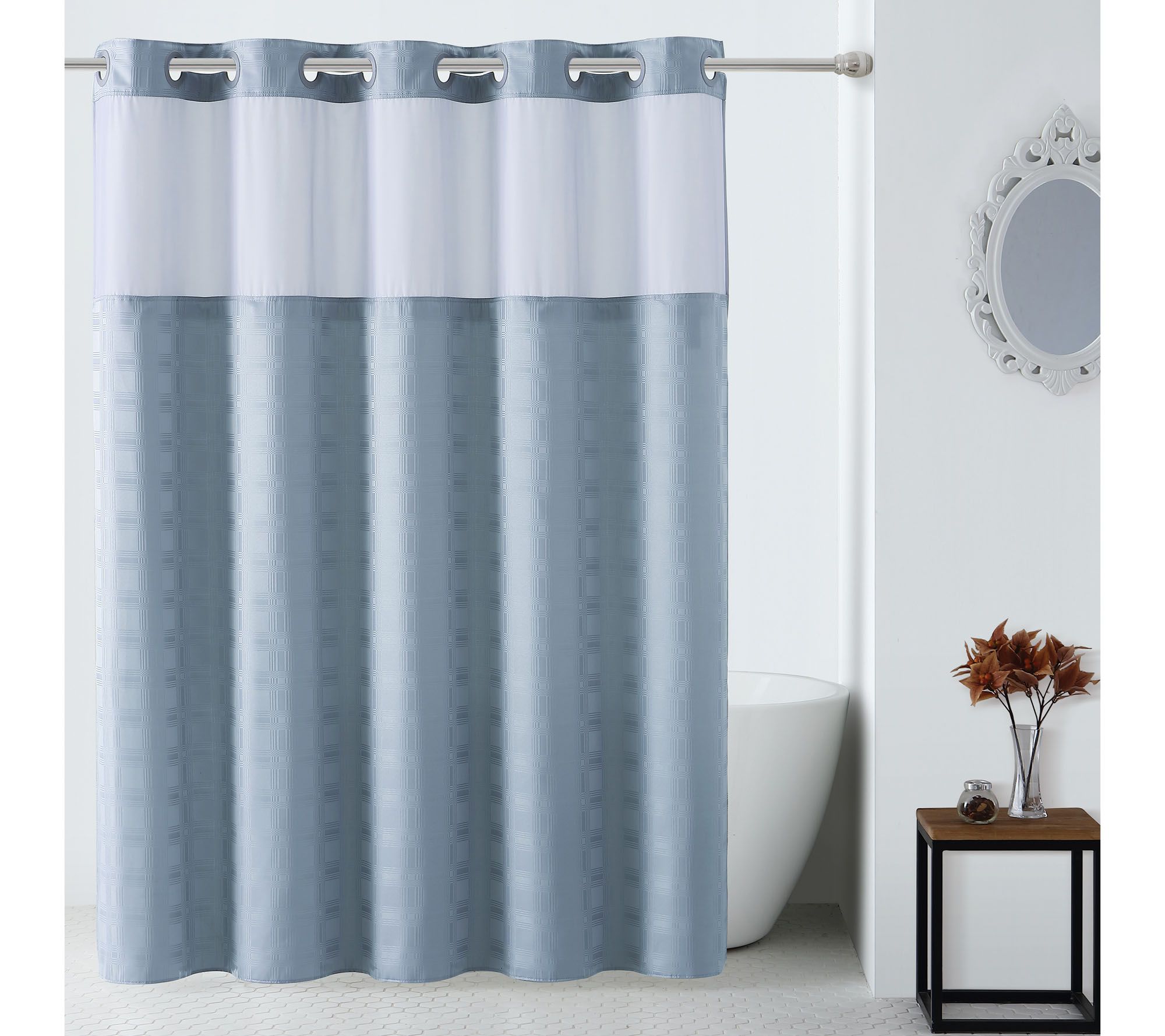 Hookless Checkered Jacquard Shower Curtain with BuiltIn Liner