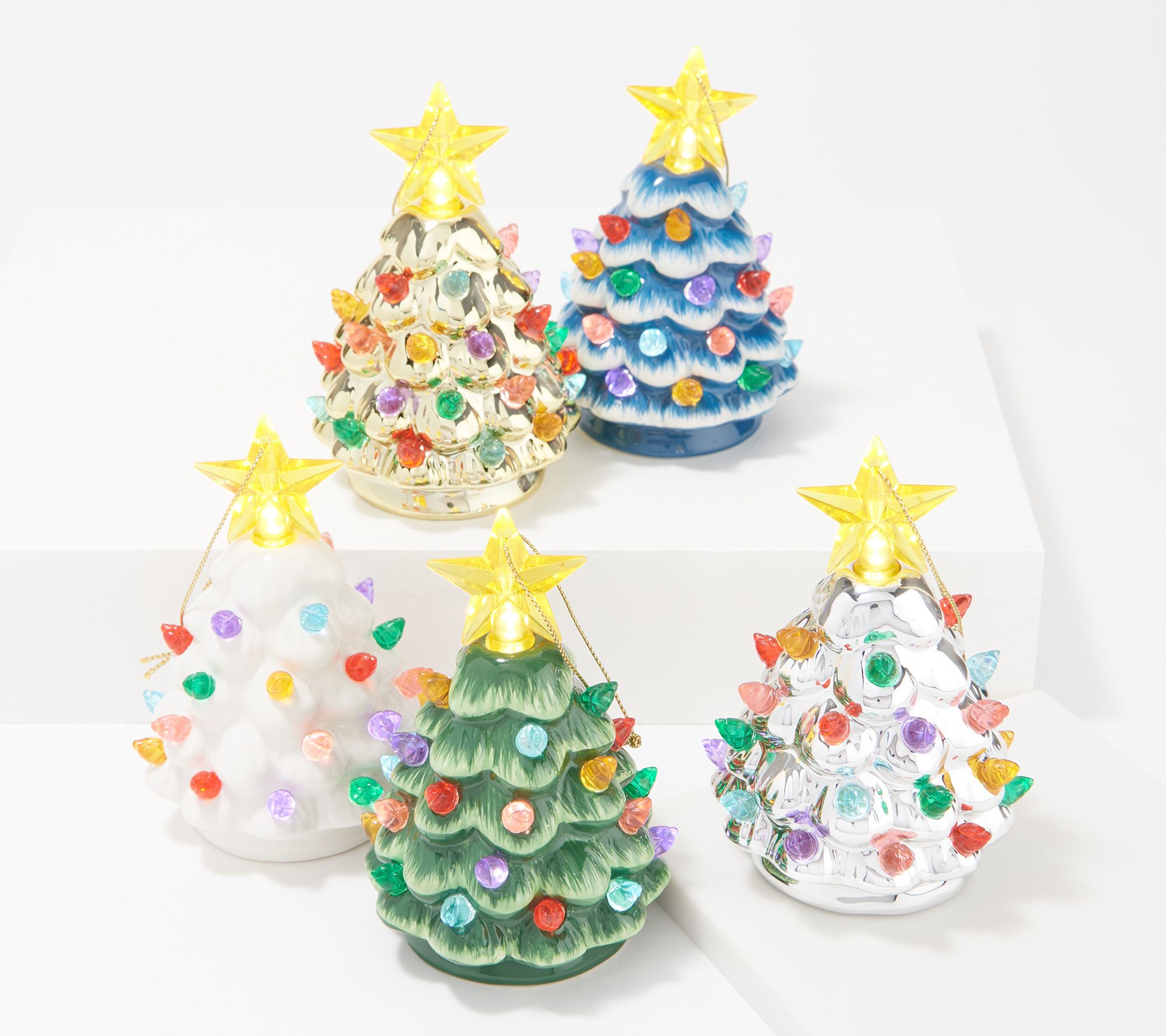 Timer & Gift Box White Ceramic Christmas Tree w/ Lights Music