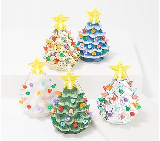 Mr. Christmas Set of (5) 4.5" Mini Nostalgic Trees with Gift Bags