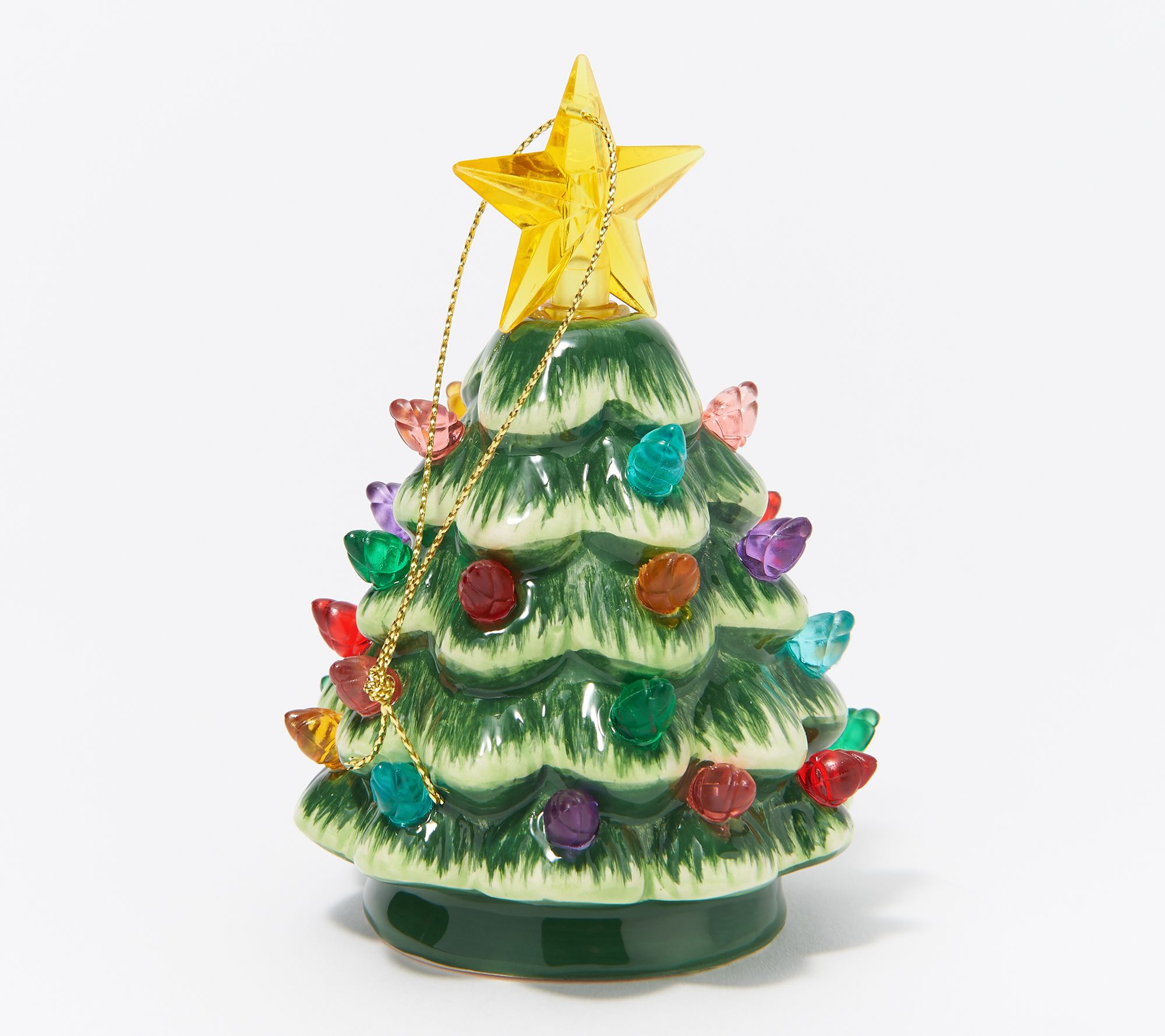 Mr Christmas Nostalgic Ceramic Mini 4.5” Green Tree Ornament Table Top Lights up 