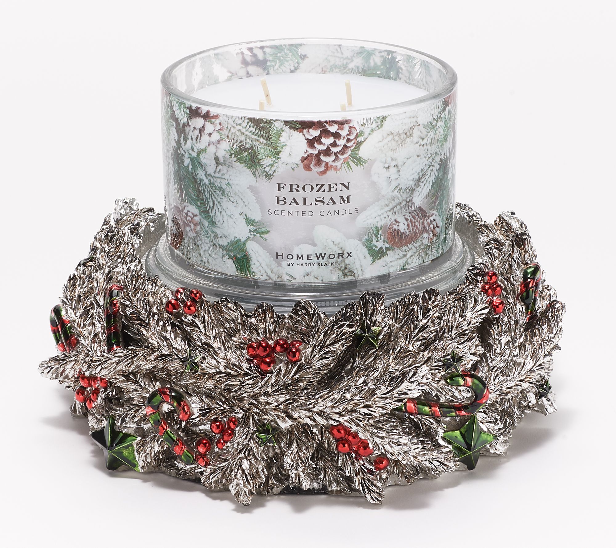 HomeWorx by Harry Slatkin Silver Candy Cane Pedestal w/ 18oz Candle
