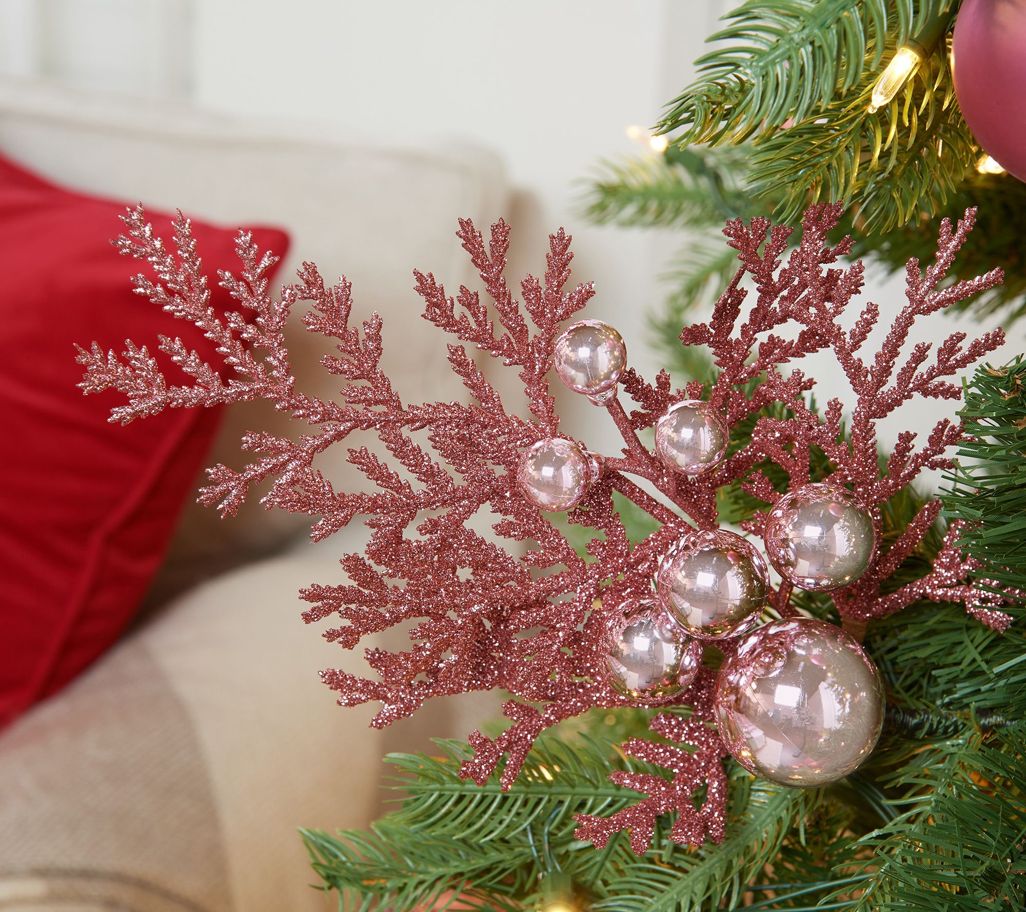 Set of 6 Glittered Cedar and Ornament Picks by Valerie 