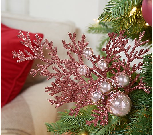 Set of 6 Glittered Cedar and Ornament Picks by Valerie