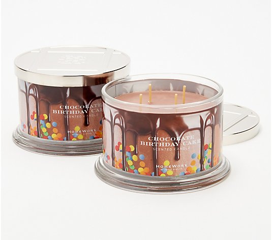 HomeWorx by Slatkin & Co. S/2 Chocolate Birthday Cake 18oz Candles