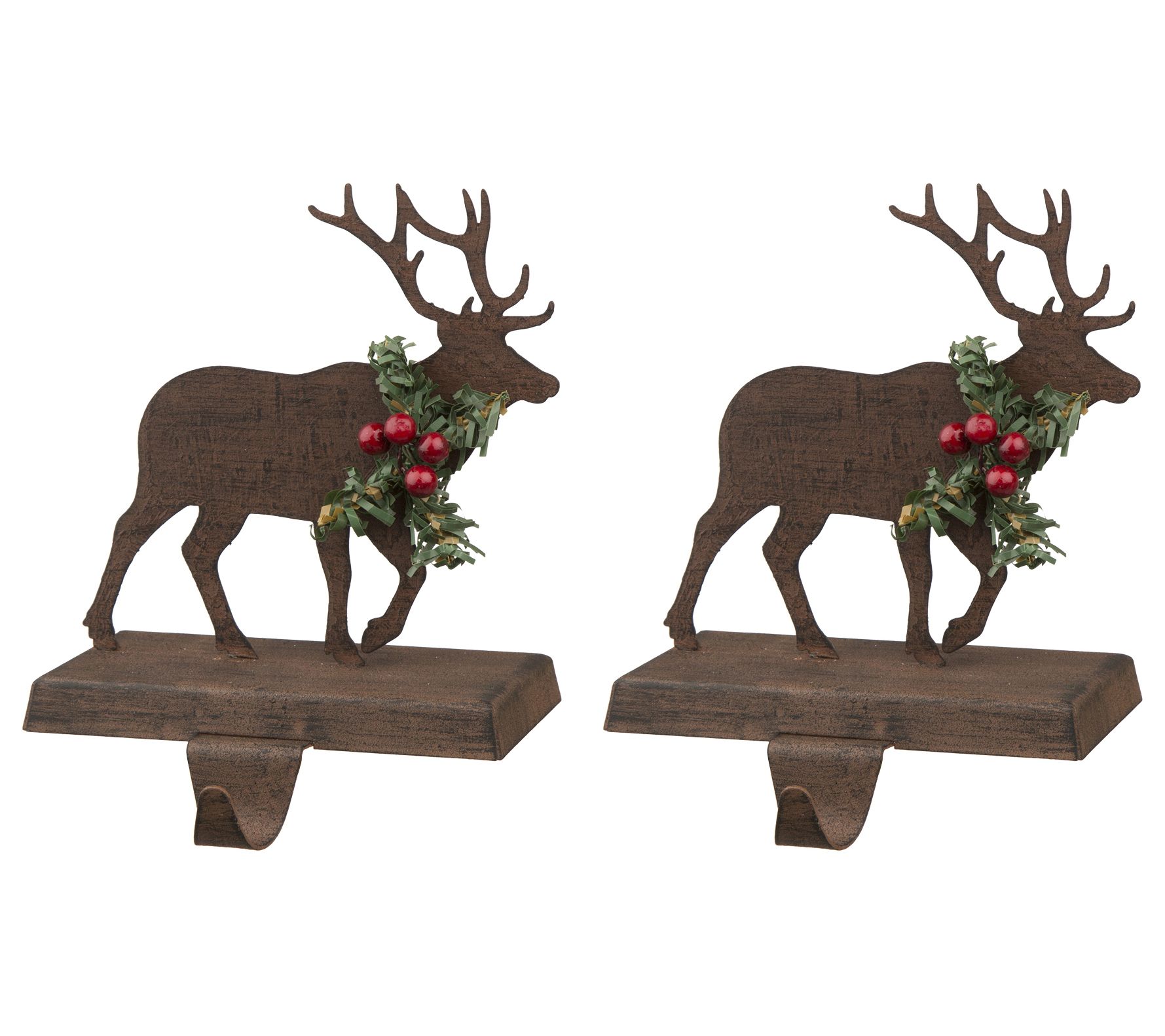 Glitzhome 6.50" Reindeer Wood & Metal Stockingolder S/2