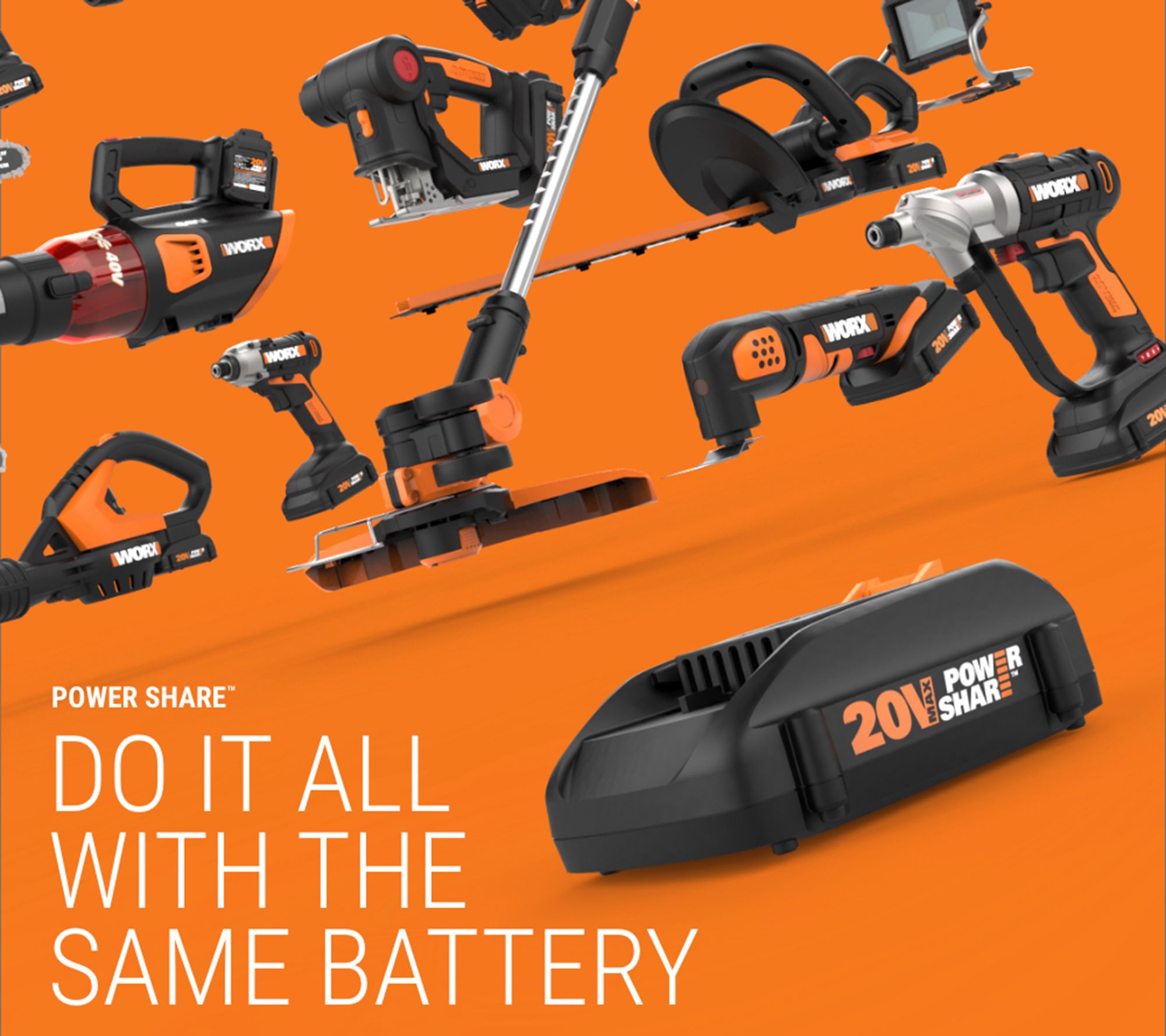 WORX POWER SHARE 40V 12in Cordless Chainsaw w/ Auto Tension 