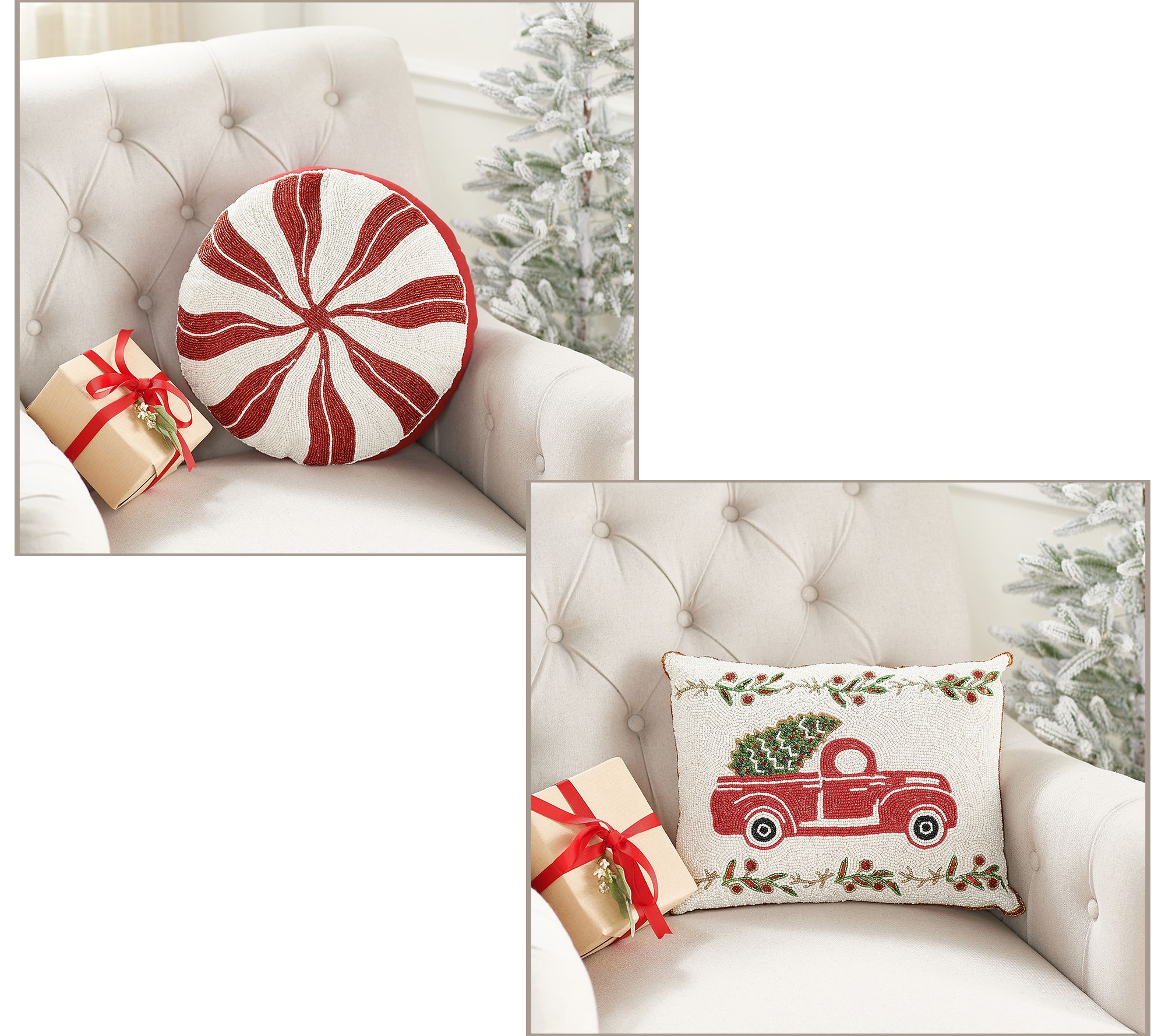 Kringle Express Beaded Holiday Decorative Pillows