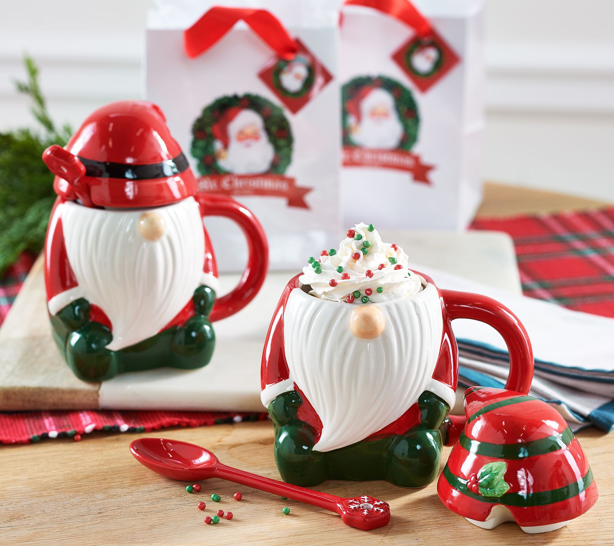 Mr. Christmas Set of 2 16-oz Nostalgic Mugs w/ Lids & Spoons