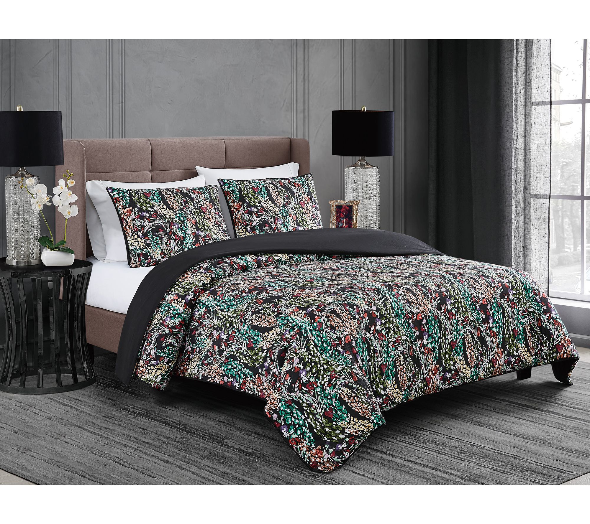 Badgley Mischka Home Cassat Floral Full/Queen 3PC Duvet Set