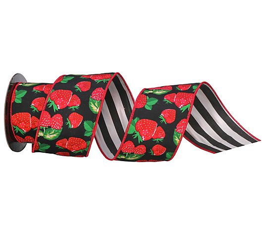 4 x 10 Yards Strawberry Ribbon with Stripe Backing by Valerie